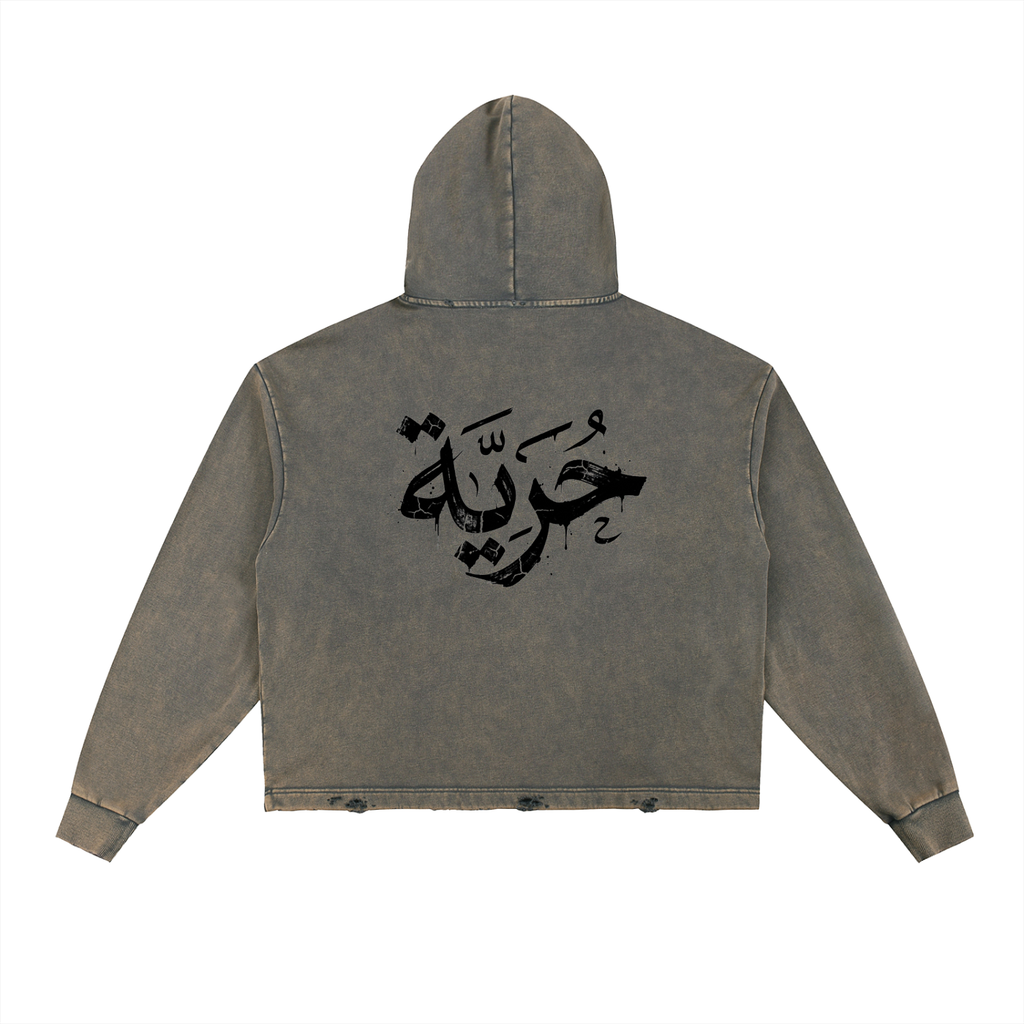 FREEDOM — Vintage Washed Frayed Hem Hoodie